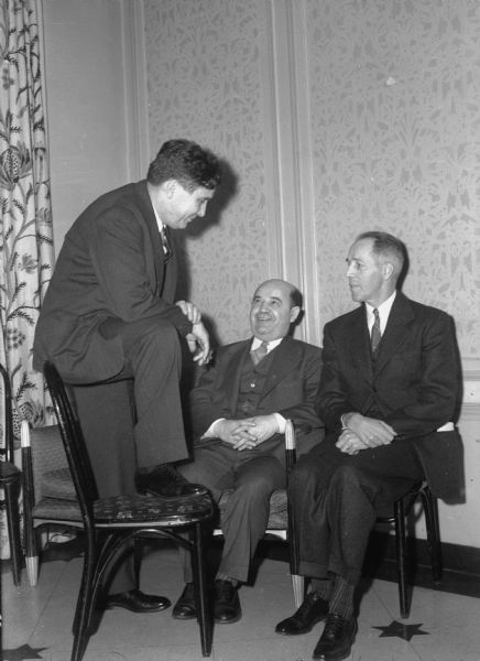 Republican Presidential candidate Wendell Willkie with David Smith, (R-Appleton), and Harold W. Krueger (R-Oconto), during Willkie's 1944 campaign.
