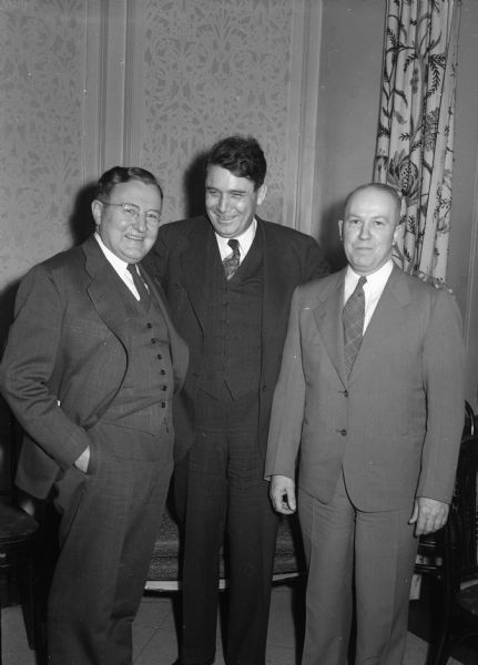 Republican Presidential candidate Wendell Willkie with Lawrence J. Brody (R-La Crosse), and Foster B. Porter (R-Bloomington), during Willkie's 1944 campaign.