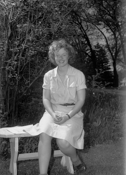 Helen Hall, secretary at the Youth Hostel headquarters on the Samuel Post farm on Middleton Road, near Shorewood Hills.