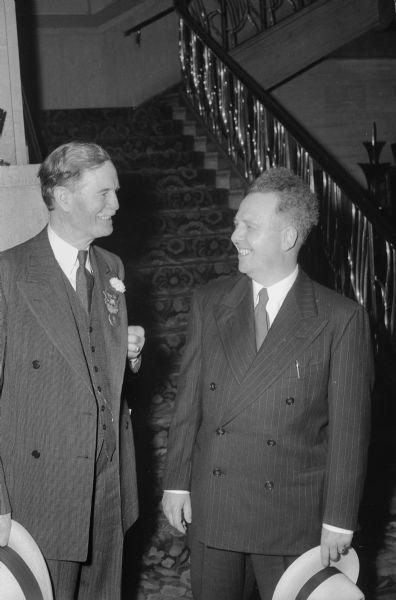 Two Wisconsin delegates to Republican Party National Convention in Chicago, Illinois. Secretary of State Fred R. Zimmerman, left, Edwin W. Shear, Hillsboro, a Stassen pledged delegate.