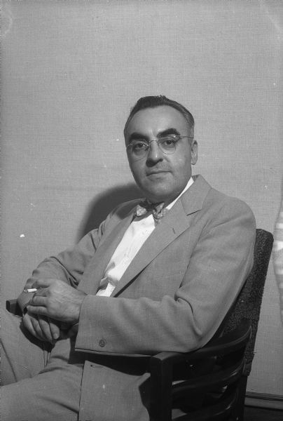Portrait of Eduardo Neale-Silva, professor of Spanish and Portuguese at the University of Wisconsin. He was born in Talca, Chile, in 1905, and became a resident of Madison in 1925.