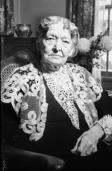 Portrait of Mrs. Gabe E. Mickelson (Maria Thompson), taken on the occasion of her 89th birthday.