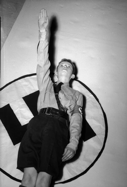 Robert Cnare, playing the role of Emil, a Nazi boy in the United States, in the play "Tomorrow the World," presented by East High School students.