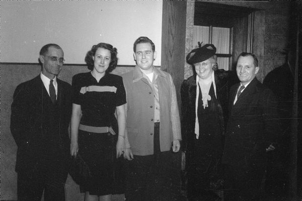 Three men and two women, members of the Ray-O-Vac Employees Association.