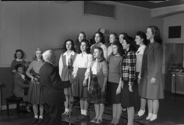 Women's chorus performing in WHA studio.