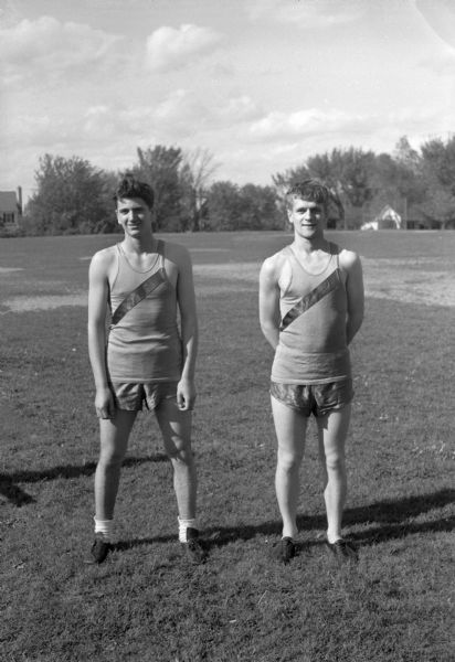 Madsion West High School track winners in the Wisconsin State Track Tournament. Pictured on the left, Bob Mansfield, winner of the 440, and on the right, Greg Blied, winner of the 200.