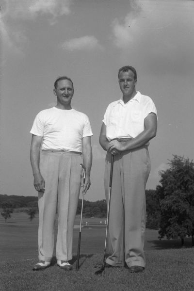 George Vitense, 118 North Hancock Street (pro) and William Garrott, 35 Lathrop Street (amateur), golfers tied for the lead in the state pro-amateur golf meet at the Nakoma Country Club.