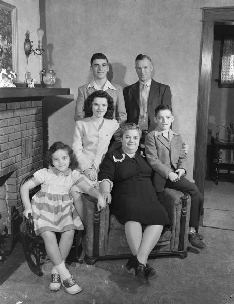 Portrait of Russell (?) Hickey family including parents and four children.