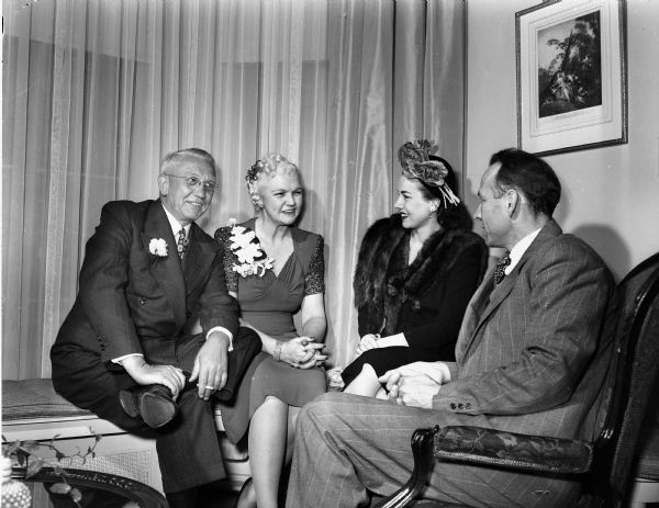 Pictured at the inaugural reception at the state executive residence are from the left:  Mr. and Mrs. Claude Jasper, Parker Drive, and Lieutenant Governor and Mrs. Oscar Rennebohm.