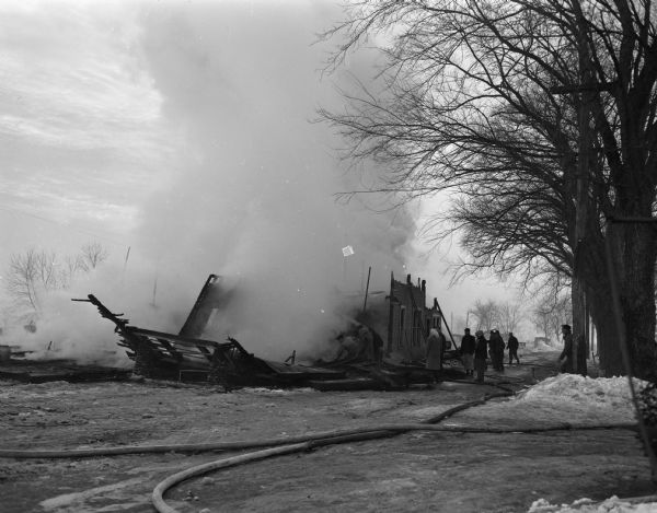The main building at the F.L. Chase Lumber Company in DeForest destroyed by a blazing fire.