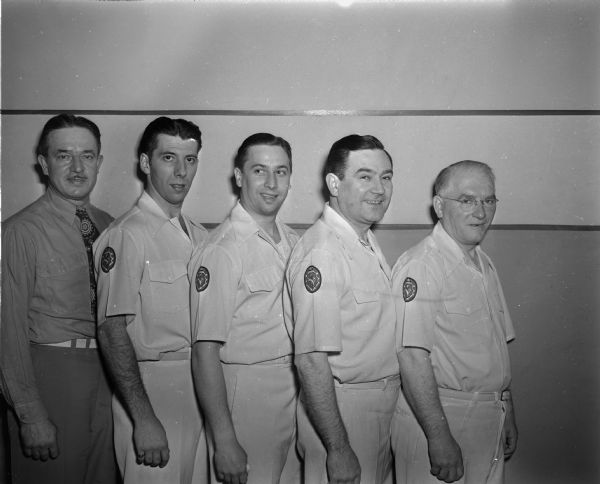 Pictured are members of the Stroh's Bohemian Beers Detroit bowling team, leaders in the Elks National Bowling Tournament. Left to right: Len Detloff, Charles "Chuck" Boehm, Rudy Pugel, Cass Grygler, and Wally Reppenhagen.