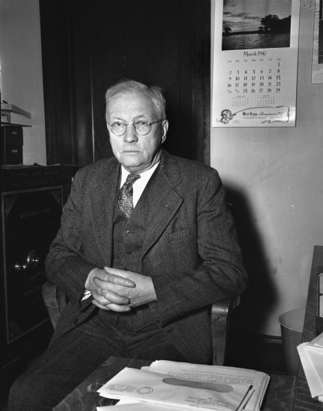 Portrait of Herbert C. Schenk, school board member, running for another term on the Madison School Board.