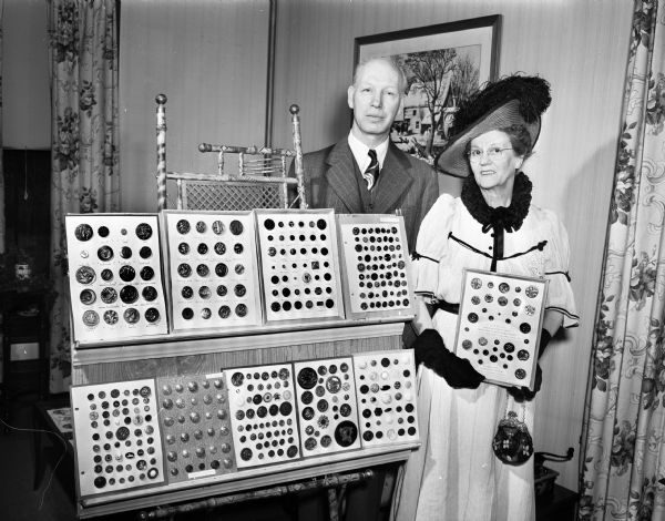 Button collectors, Paul and Mollie Pierce, shown with their collection.