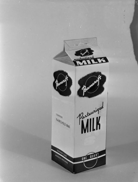 One quart paper milk container from Bancroft Dairy, 110 South Park Street.