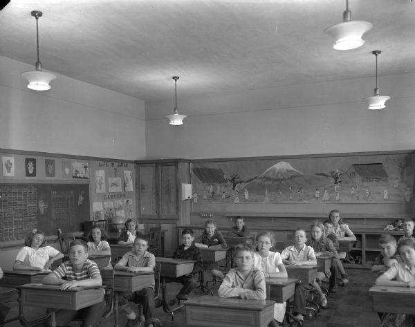 Students sitting at desks in a classroom in Shorewood Hills Elementary School.