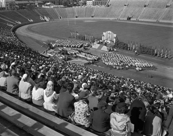 Catholics praying for World Peace (Holy Hour) at Camp Randall Stadium, University of Wisconsin-Madison.