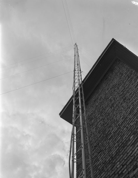 The new Fire Department 100-foot transmitting tower for the mobile radio system, is pictured at 18 South Webster at the Central Fire Headquarters.