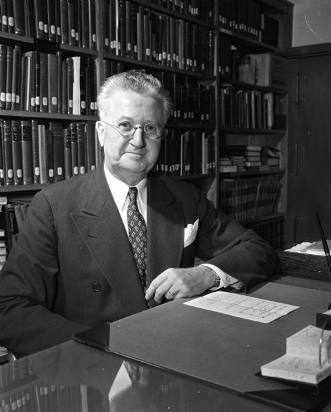 Portrait of Professor Fayette H. Elwell, Dean of the University of Wisconsin School of Commerce.