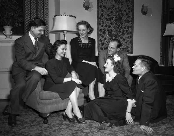 Three couples in charge of arrangements for the Junior Division dance of the University League at the Woman's Building are: Jack A. and Ida J. Borchardt; Hazel B. and James Schwalbach; Elizabeth M. and Alfred C. Ingersoll.