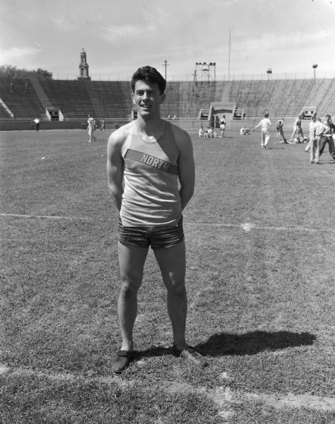 Dick Athan from Sheboygan North High School at the state high school track meet at Camp Randall Stadium. He set a state record in the 220 yard dash.