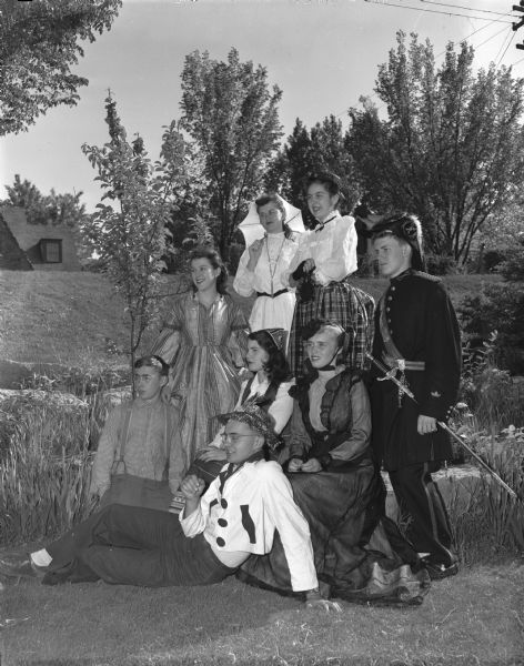 High school students who took part in the Centennial play, "The Thirtieth Star," at West High school recently are: in front, Gene Coffman; in the second row, left to right: Don Beran, Karen Vea, and Jenny Stumpf. The third row, Janie Longenecker, Anne Holden, Molly Melham, and George Gill.