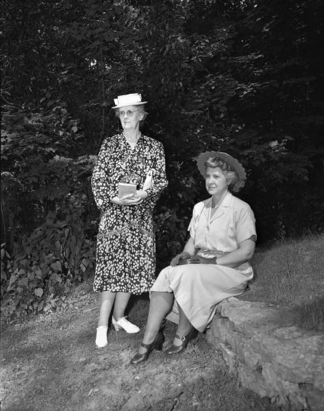 Women representing Presbyterian churches of Madison attended the garden party given at the home of Mrs. W.H. Conlin, 739 Farwell Drive, in honor of Mrs. Howard E. Anderson, missionary on furlough from India. Shown left to right are: Mrs. A.F. Wittenberger, wife of the pastor of Parkside Presbyterian Church, and Mrs. Richard Campbell, membership chairman of Westminster Church, Woman's Society, and spiritual life secretary of the Madison Presbyterial.