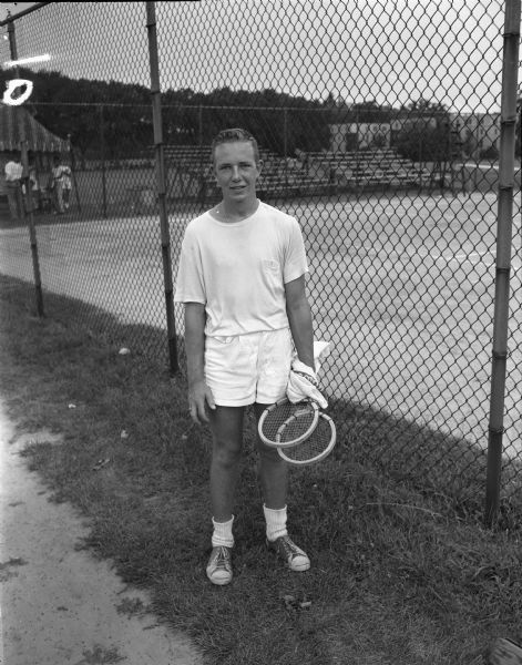 Ernie DuBray, San Francisco, California, semi-finalist in the Singles Division of the Wisconsin Invitational Junior Tennis Tournament.