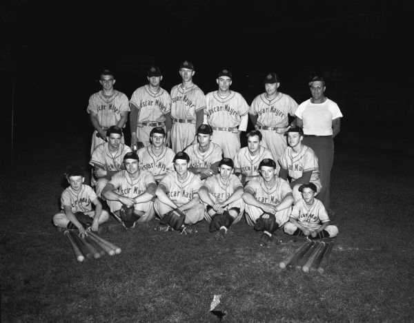 Group portrait of the Oscar Mayer baseball team of the Industrial League.