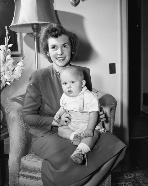 Frances Johnson Reed (Mrs. Norman Jr.) with her son David, visiting at the home of her mother at 26 Breese Terrace.