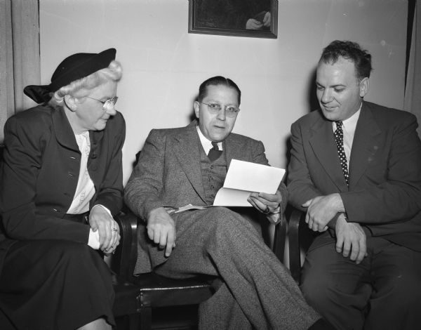 Leaders of the Church Workers' Training School held at First University Methodist Church, 1203 Wisconsin Avenue: Left to right are Mrs. John (Erma) Lonergan, registrar; Rev. Dr. Charles Puls, (pastor, Luther Memorial Church) chairman of the General Committee; and Rev. Richard Anthens, (director of education at First Congregational Church) dean of the school.