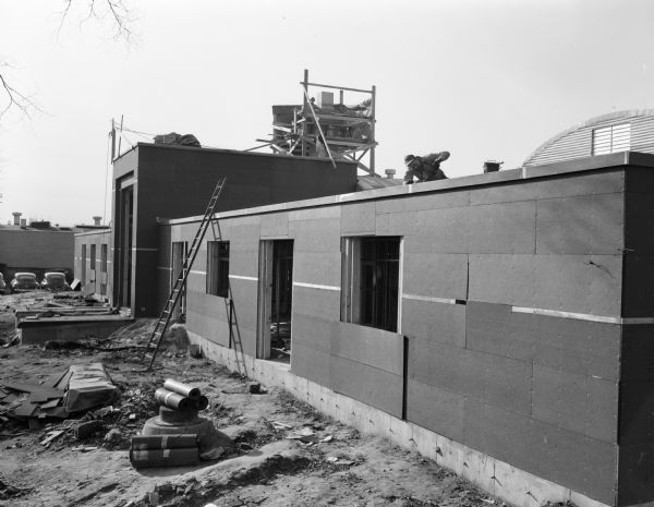 Construction scene of the new Naval Armory in the 1000 block of East Washington Avenue.