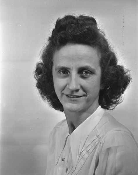 Head and shoulders portrait of Hildegarde Baer, bowler, All Events titlist in Madison Women's Bowling Association.
