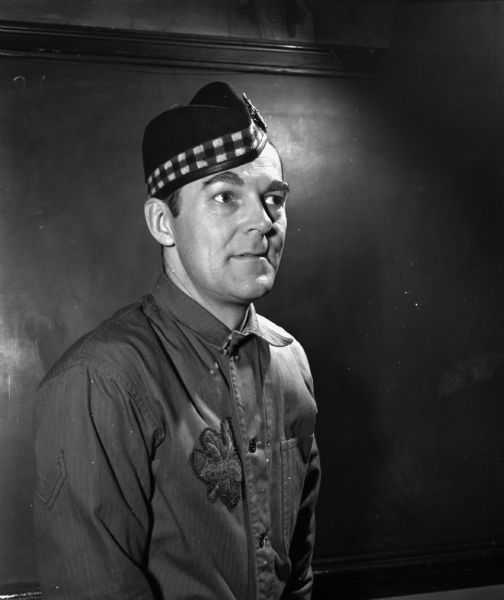 Paul Hunter, Jr., as Lachlen of Clan Cameron in Madison Theater Guild's production of "The Hasty Heart". Also included is a second negative of a portrait of the actor in street clothes.