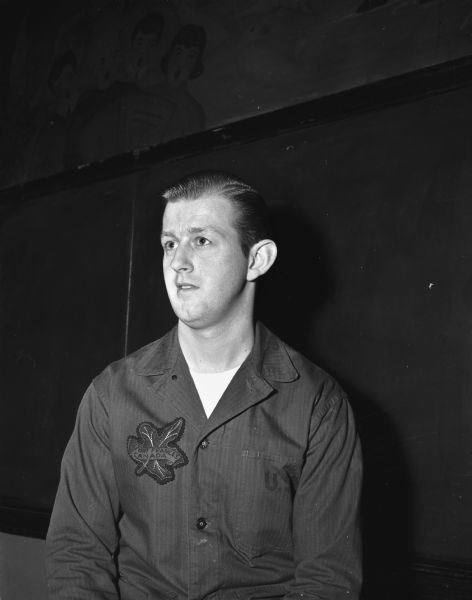 Jack Tremblay, Jr., as an orderly in a British hospital in Burma in Madison Theater Guild's production of "The Hasty Heart". Also included is a second negative of a portrait of the actor in street clothes.