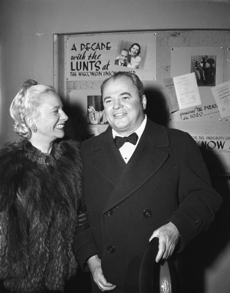 Laurence W. and Virginia Hall at the premiere production of the Alfred Lunt-Lynn Fontanne play "I know My Love" at the Wisconsin Union Theater.