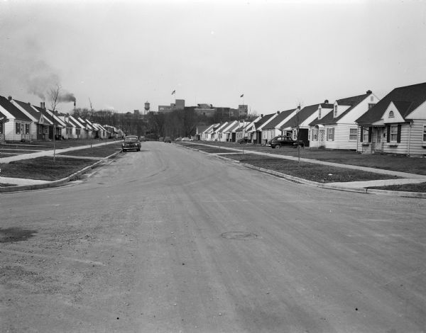 Madison streets, new pavement, viewed on Myrtle Street, looking west toward Oscar Mayer plant.