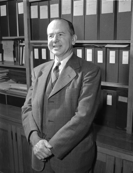 Portrait of Professor J.C. Gibson, University of Wisconsin School of Commerce, a member of the 1949 Madison Community Chest budget committee.