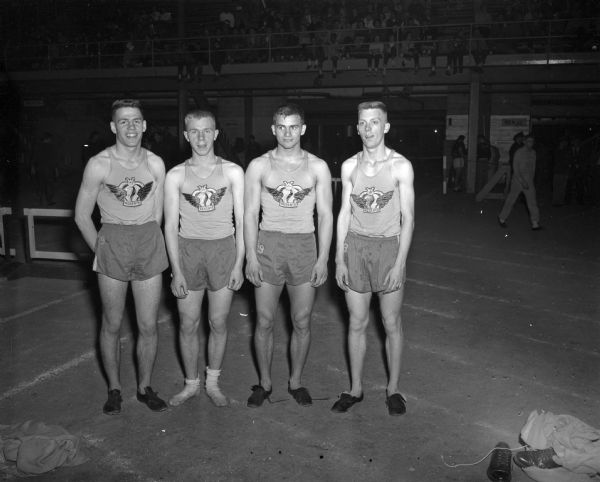 Jack Barry, Bob Anderson, Clarence Rebenstorff, and Jack Koellen won the sprint medley event for Madison West.