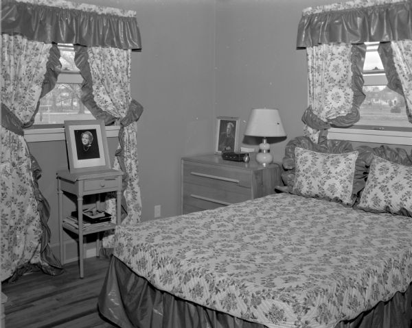 Bedroom in the home of Mr. & Mrs. Kieth Roberts, 13 S. Midvale Boulevard, one of four homes designed and constructed by Marshall Erdman for war veterans with small families.