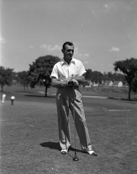Anthony Mierzwa, golf professional of Maple Bluff Country Club, where the 1949 Wisconsin Women's Golf Association tournament was held.