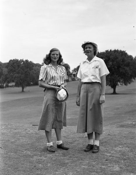 Joan Coffeen, Green Bay, and Mrs. John Clauder, Milwaukee, who will pair off in the semi-final round of the Wisconsin Women's Golf Association Tournament at the Maple Bluff Country Club.