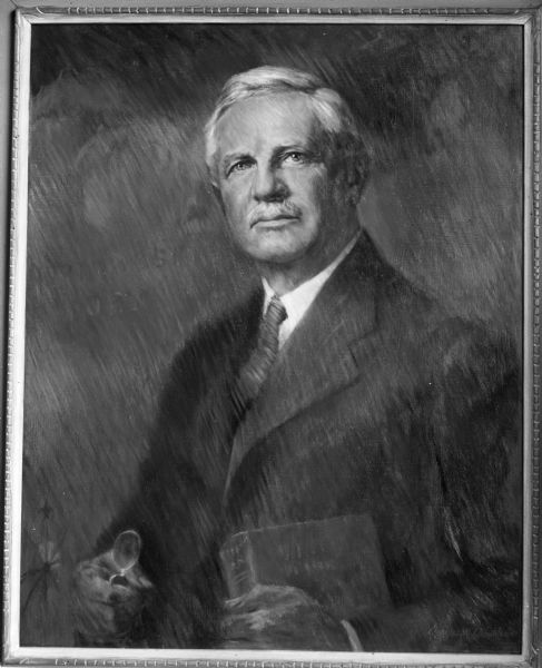 A framed waist-up portrait of historian Frederick Jackson Turner painted by Charles Thwaites. It hangs in the gallery of the Pan-American Institute of Geography and History at the University of Mexico as the picture of one of the United States' two greatest historians.
