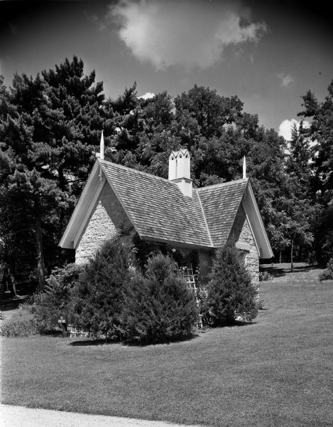 Exterior view of the smokehouse at Governor Nelson Dewey estate, called Stonefield.