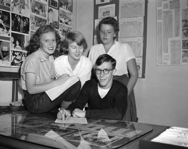 Officers of the Madison Youth Summer Theater are Lester Levine, president; Connie Connor, secretary (on left); Susan Beveridge, business manager (center) and Lois Shoemaker, treasurer (on right).