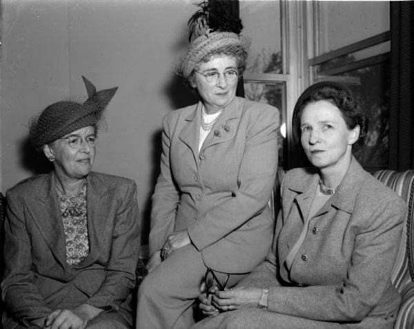 A new president and two new board members were elected at the annual meeting of the board of the Attic Angel Association.  Mrs. Gilbert Doane is shown on the left and Mrs. Elbert (Cecil) Carpenter is in the center. They were elected for five-year terms on the board. On the left is Mrs. Don (Florence) Anderson who was elected president.