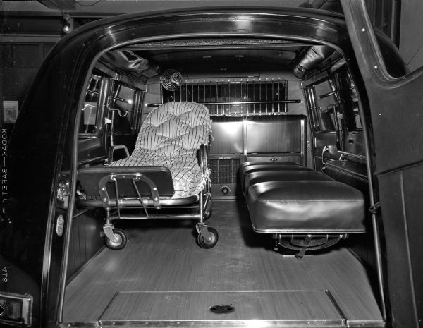 A view of the interior of the new police ambulance.