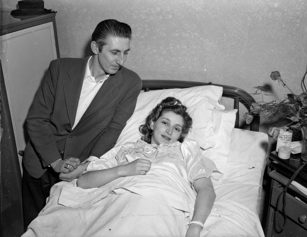 Arnold and Evelyn Morris, parents of the first baby born in Madison  in 1950.  Taken at Madison General Hospital.