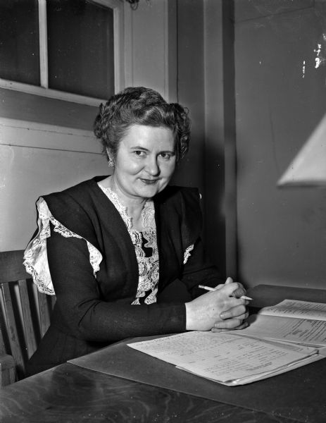 Dr. Frances F. Kline of 417 Sterling Court, a member of UW Student Counseling Staff, writes her PhD dissertation on Satisfaction and Annoyances in Teaching.