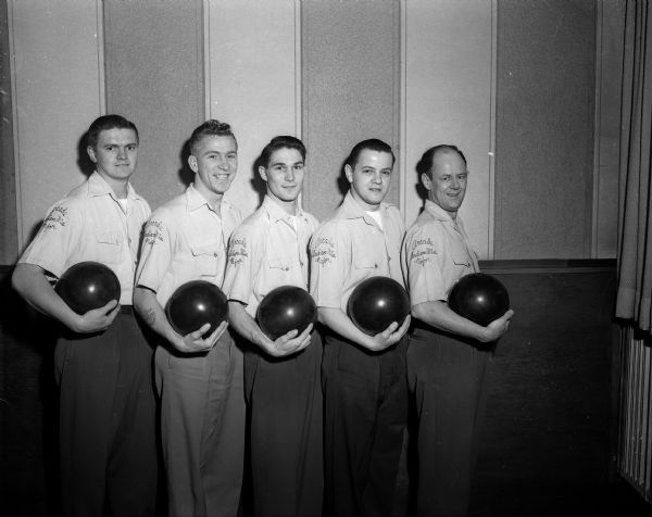 Members of the hot-scoring Bee's Tavern bowling team of the Monday night Arcade Major and Thursday night Classic Leagues are shown, from left to right: Billy Hoven, Warren "Bags" Mackie, Chuck Medcraft, Stan Thaden and Perc Kanvik,