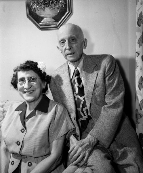 Portrait of Jacob and Barbara Wiedmer. The couple observed their Golden Wedding Anniversary on June 7, 1950.